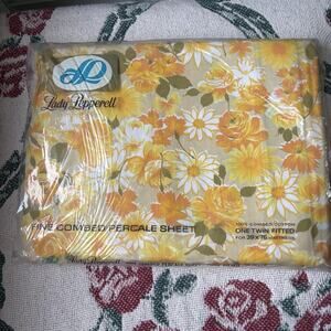Vtg NOS 1970’s Lady Pepperell Twin Fitted Sheet Yellow and Orange Flowers